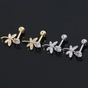 Clous d'Oreille en Acier Inoxydable Libellule avec Fermoir à Boule Vissée Strass Bijoux Minimalistes Femme Or Argent