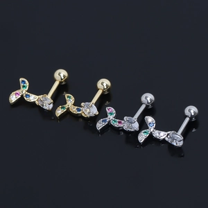 Colorful Rhinestone Windmill Stainless Steel Stud Earrings For Women Men Helix Piercing Screw Back Fashion Jewelry Gift