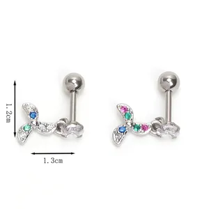 Rainbow cubic zirconia windmill stud earrings with screw back in polished silver steel