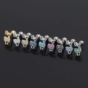 Boucles d'Oreilles Clous Élan en Acier Inoxydable pour Hommes Femmes Cerf de Noël Forme Animale Fermoir à Vis Bijoux Cadeau