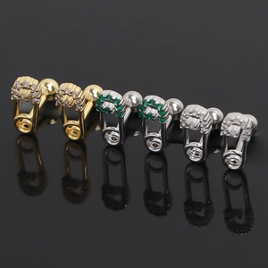 Boucles d'Oreilles Clous en Acier Inoxydable Forme Trombone Minimaliste pour Homme Femme Punk Épingle de Sûreté avec Strass Bijoux de Piercing