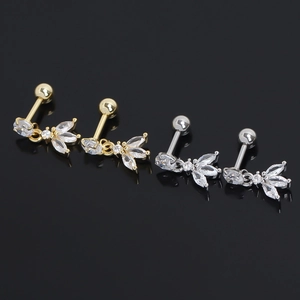 Boucles d'Oreilles Clous en Acier Inoxydable Fleur Personnalité Incrusté de Strass Bijoux de Piercing Helix Homme Femme
