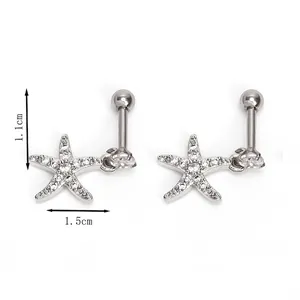 Boucles d'oreilles étoile de mer en acier inoxydable et strass avec spécifications