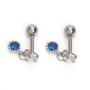 Boucles d'oreilles en acier inoxydable avec zircons bleus et blancs et vis
