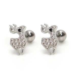Boucles d'oreilles cerf avec zircons étincelants et fermoir à vis sécurisé en argent