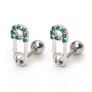 Boucles d'oreilles trombone créatives avec zircons verts et fermoir à vis