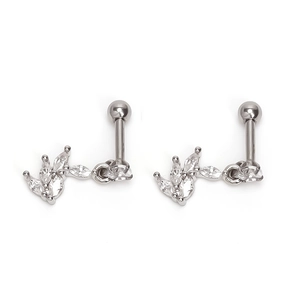 Sparkling stainless steel flower ear studs with clear marquise-cut zircon crystals