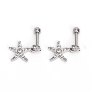 Boucles d'oreilles étoile de mer en acier inoxydable avec cristaux de zircon brillants