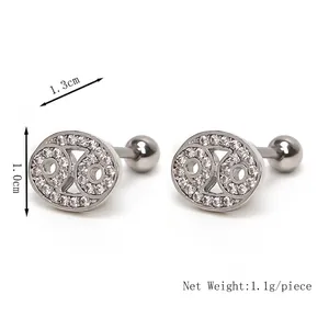 Silver Cancer zodiac earrings with white zircon and screw back balls, 1.3cm width