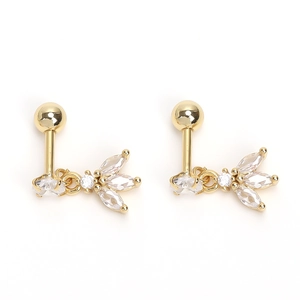 Boucles d'oreilles fleur dorées avec cristaux marquise et fermoir à vis sécurisé