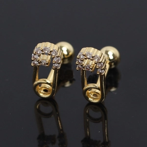 Boucles d'oreilles créatives trombone épingle de sûreté en or 18 carats avec zircons cubiques