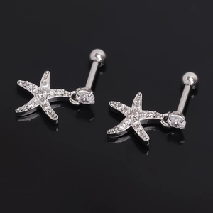 Boucles d'Oreilles Clous Étoile de Mer en Alliage Pavé de Strass pour Femmes Hommes Bijoux de Piercing à Dos Sphérique Ton Argent