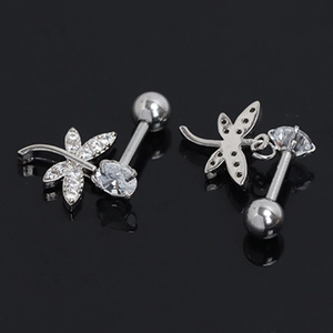 Boucles d'oreilles libellule en acier chirurgical avec cristaux de zircone pour femmes