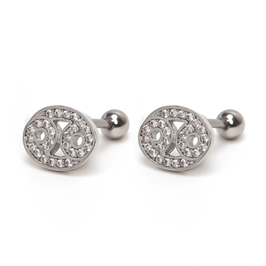 Polished silver Cancer zodiac stud earrings with sparkling cubic zirconia stones