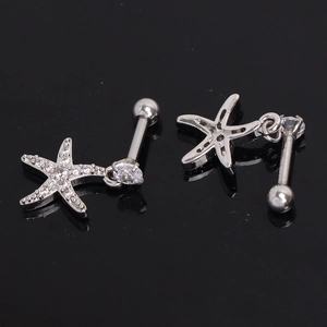 Boucles d'oreilles étoile de mer en acier inoxydable avec strass blancs et gouttes