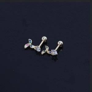 Colorful zircon windmill stud earrings with gold plating and screw back design