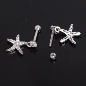 Boucles d'oreilles étoile de mer en acier inoxydable avec cristaux et fermoir à vis