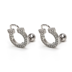 Silver horseshoe earrings with micro-pave crystals and ball screw back closure