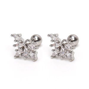 Boucles d'oreilles papillon en acier inoxydable argenté avec zircons et fermoirs à boule