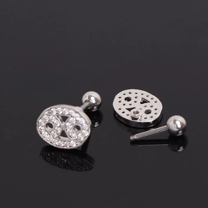 Silver Cancer zodiac stud earrings with cubic zirconia and screw ball back closure