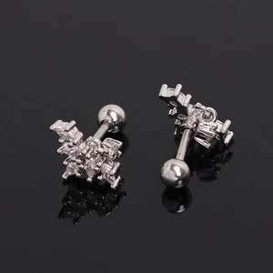 Boucles d'oreilles fleur en acier inoxydable avec zircons marquise et ronds brillants