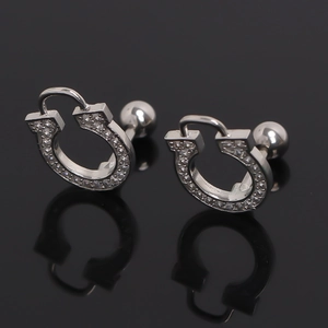 Stainless Steel Horseshoe Stud Earrings Rhinestone Pavé Minimalist U-Shaped Geometric Screw Back Ball Jewelry For Women