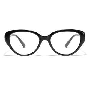 Classic black glossy cat-eye sunglasses for women with elegant oversized retro frame design