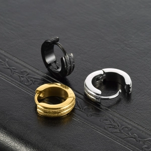 Titanium steel hoop earrings in gold black silver with a frosted center texture