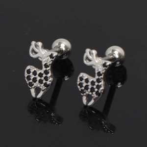 Boucles d'oreilles renne en acier inoxydable avec pavé de zircons noirs brillants