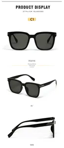 Vues détaillées montrant des lunettes de soleil carrées noir brillant de face et de profil
