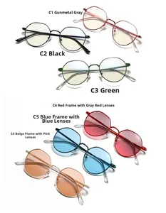 Macro display of assorted metal frame sunglasses and eyewear in multiple color variations