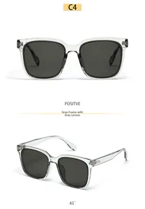 Détails des lunettes de soleil carrées gris transparent avec verres gris foncé en C4