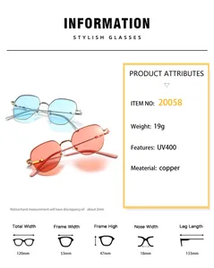 Detaillierte Größentabelle für Retro-Rechteck-Metallsonnenbrillen mit UV400-Schutz