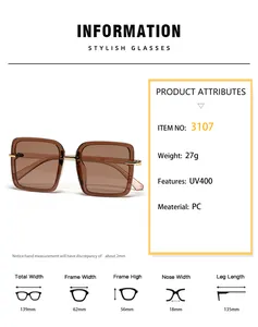 Guide des tailles pour lunettes de soleil carrées avec dimensions et détails UV400