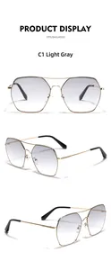 Three-angle view of oversized metal sunglasses with gradient lenses and dual bridge details