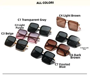 Détail de lunettes de soleil carrées oversize avec 7 coloris variés et branches métalliques