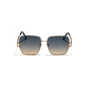 Oversized square metal sunglasses with gradient lenses and slender gold frame