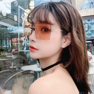 Oversized Square Frameless Sunglasses For Women Men Fashion PC Metal Frame UV400 Retro Gradient Lens Street Style Eyewear