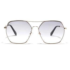 Modern square oversized polygon sunglasses with gold metal frame and gradient grey lenses