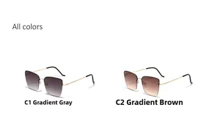 Detail view of square gradient resin lenses in grey and tea with slim gold metal temples