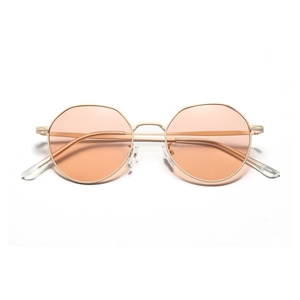 Retro small round metal sunglasses with gold frame and peach orange lenses for women and men