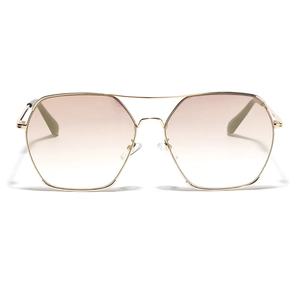 Square double bridge metal sunglasses with brown pink gradient lenses for men and women