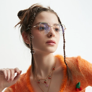 Quadratische Vintage-Metall-Sonnenbrille mit grünem Brauensteg und Blaulichtschutz-Gläsern