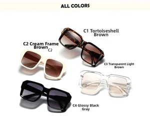 Detailed comparison of four square oversized sunglasses in tortoiseshell, beige, and black