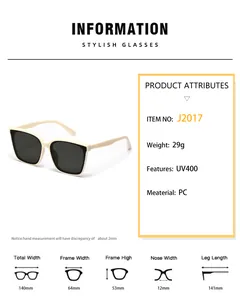 Detailed sizing chart and specifications for square UV400 fashion sunglasses frame