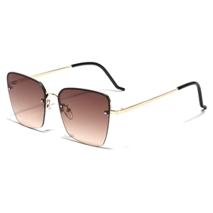 Fashion Retro Square Semi-Rimless Sunglasses For Men Women Metal Frame Gradient AC Lens Rivet Decorative UV400 Protection Eyewear