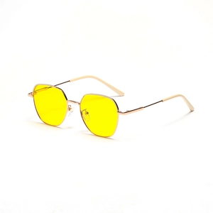 Vintage sechseckige Metall-Sonnenbrille in Gold mit gelben Gläsern für Damen und Herren