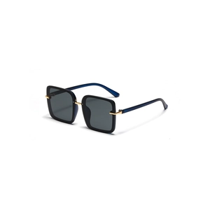 Lunettes de soleil carrées oversize tendance avec monture noire et détails dorés