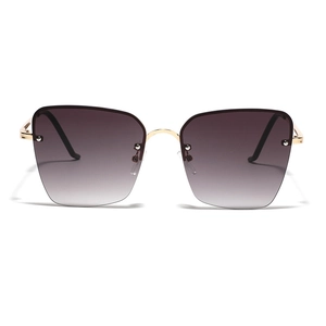Front view of semi-rimless square sunglasses with purple gradient lenses and gold studs