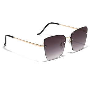 Men's half-frame square sunglasses with purple gradient lenses and gold metal arms